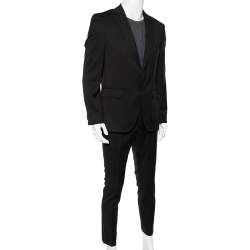 مملوكة مسبقًا بذلة بوس باي هوغو بوس ترافيل صوف أسود مقاس كبير (لارج)