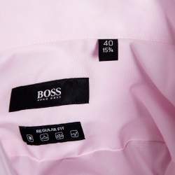 مملوكة مسبقًا قميص بوس باي هوغو بوس قصة إعتيادية أزرار أمامية قطن وردي مقاس متوسط