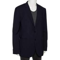 Pre Owned Boss By Hugo Boss Navy Blue Striped Wool Johnstons1/Lenon Blazer XXL 