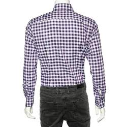 Pre Owned Boss By Hugo Boss Purple Checkered Cotton Jaron Slim Fit Shirt L