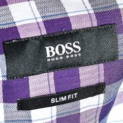 Pre Owned Boss By Hugo Boss Purple Checkered Cotton Jaron Slim Fit Shirt L