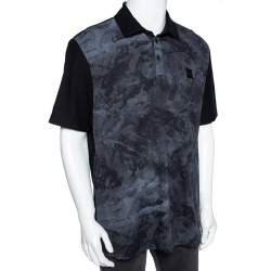 Pre Owned Boss By Hugo Boss Grey Printed Cotton Pique Paive Polo T-Shirt XXL