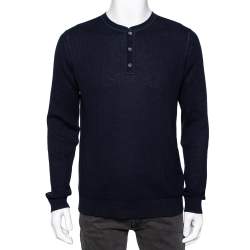 Pre Owned Boss By Hugo Boss Navy Blue Cotton Ebri Sweater L