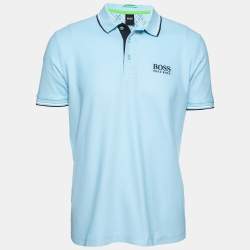 Pre Owned Boss by Hogo Boss Light Blue Knit Modern Fit Polo T-Shirt L