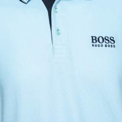 Pre Owned Boss by Hogo Boss Light Blue Knit Modern Fit Polo T-Shirt L