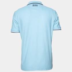 Pre Owned Boss by Hogo Boss Light Blue Knit Modern Fit Polo T-Shirt L