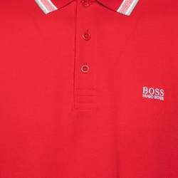 Pre Owned تي شيرت بولو بوس باي هوغو بوس قطن أحمر قصة إعتيادية مقاس كبير جدا جدا