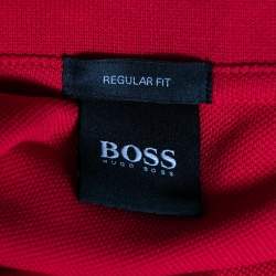 Pre Owned تي شيرت بولو بوس باي هوغو بوس قطن أحمر قصة إعتيادية مقاس كبير جدا جدا