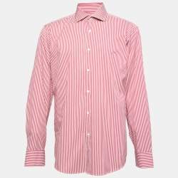 Pre Owned Boss By Hugo Boss Red Striped Cotton Stretch Regular Fit Shirt XXL