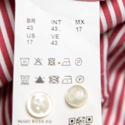 Pre Owned Boss By Hugo Boss Red Striped Cotton Stretch Regular Fit Shirt XXL