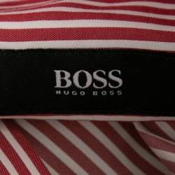 Pre Owned Boss By Hugo Boss Red Striped Cotton Stretch Regular Fit Shirt XXL