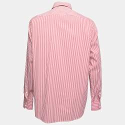 Pre Owned Boss By Hugo Boss Red Striped Cotton Stretch Regular Fit Shirt XXL