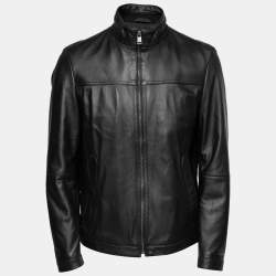 Pre Owned جاكيت بوس باي هوغو بوس نيلاس _ 1 بايكر جلد أسود بسحاب أمامي مقاس كبير