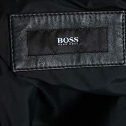 Pre Owned جاكيت بوس باي هوغو بوس نيلاس _ 1 بايكر جلد أسود بسحاب أمامي مقاس كبير