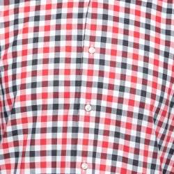 مملوكة مسبقًا قميص بوس باي هوغو بوس قطن مطبوع كاروهات أحمر/أسود أزرار أمامية مقاس صغير (سمول)