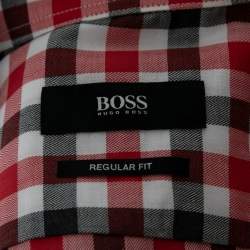 مملوكة مسبقًا قميص بوس باي هوغو بوس قطن مطبوع كاروهات أحمر/أسود أزرار أمامية مقاس صغير (سمول)