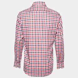 مملوكة مسبقًا قميص بوس باي هوغو بوس قطن مطبوع كاروهات أحمر/أسود أزرار أمامية مقاس صغير (سمول)