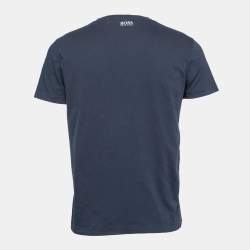 مملوكة مسبقًا Boss By Hugo Boss Blue Logo Embroidered Crew Neck T-Shirts S