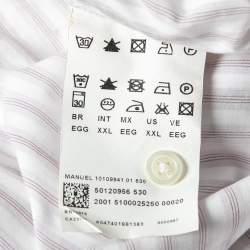 Pre Owned قميص بوس باي هوغو بوس قطن مخطط أبيض مقاس كبير جدا جدا