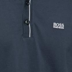 Pre Owned Boss By Hugo Boss Navy Blue Cotton Pique Slim-Fit Polo Shirt XL