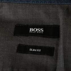 مملوكة مسبقًا قميص بوس باي هوغو بوس قطن أزرق قصة سليم بأزرار أمامية مقاس صغير - سمول