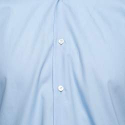 Pre Owned Boss By Hugo Boss Blue Cotton Slim Fit Button Front Shirt L