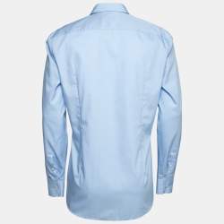 Pre Owned Boss By Hugo Boss Blue Cotton Slim Fit Button Front Shirt L