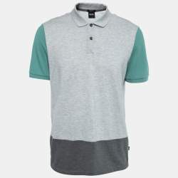 Pre Owned Boss By Hugo Boss Grey Colorblock Cotton Polo T-Shirt L