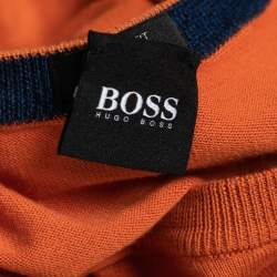 Pre Owned Boss by Hugo Boss Orange Cotton Long-Sleeve Crewneck Sweater L