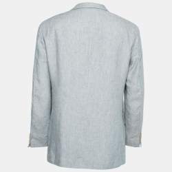 Pre Owned Boss By Hugo Boss Vintage Light Blue Linen Single-Breasted Connery Blazer L 