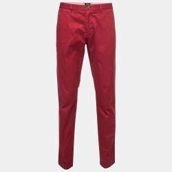 مملوكة مسبقًا Boss By Hugo Boss Red Cotton Stretch Trousers L