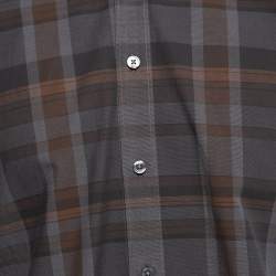 Pre Owned Boss By Hugo Boss Brown/Orange Check Print Cotton Button Front Shirt M