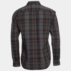 Pre Owned Boss By Hugo Boss Brown/Orange Check Print Cotton Button Front Shirt M