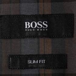 Pre Owned Boss By Hugo Boss Brown/Orange Check Print Cotton Button Front Shirt M