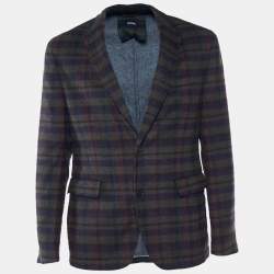 Pre Owned Boss By Hugo Boss Green Plaided Wool Button Front Blazer L