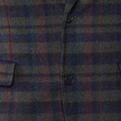Pre Owned Boss By Hugo Boss Green Plaided Wool Button Front Blazer L