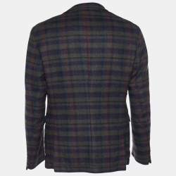 Pre Owned Boss By Hugo Boss Green Plaided Wool Button Front Blazer L