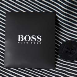 Pre Owned Boss By Hugo Boss Navy Blue/White Striped Cotton Double Breasted Blazer M
