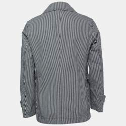 Pre Owned Boss By Hugo Boss Navy Blue/White Striped Cotton Double Breasted Blazer M