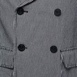 Pre Owned Boss By Hugo Boss Navy Blue/White Striped Cotton Double Breasted Blazer M
