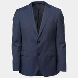 Pre Owned Boss By Hugo Boss Navy Blue Pin Stripe Wool Super 100 Blazer M