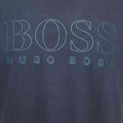 Pre Owned Boss By Hugo Boss Blue Embossed Logo Print Cotton Teebo_N T-Shirt L