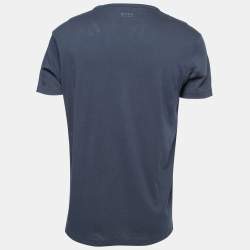 Pre Owned Boss By Hugo Boss Blue Embossed Logo Print Cotton Teebo_N T-Shirt L
