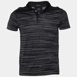 Pre Owned Boss By Hugo Boss Black Striped Cotton Knit Polo T-Shirt S