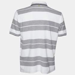 Pre Owned Boss By Hugo Boss Grey  & White Cotton Striped Polo T shirt XL