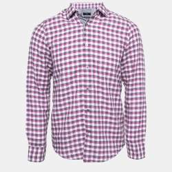 Pre Owned Boss By Hugo Boss Purple/Navy Blue Plaid Cotton Full Sleeve Regular Fit Shirt S