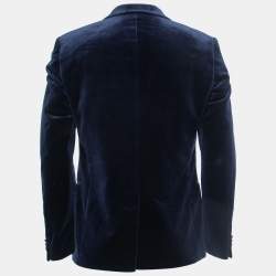Pre Owned Boss By Hugo Boss Navy Blue Velvet Extra Slim Single Breasted Blazer L 