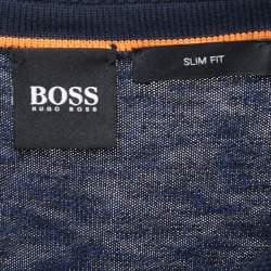 Pre Owned Boss By Hugo Boss Navy Blue Cotton Knit Crew Neck Sweatshirt L