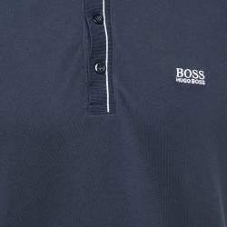 Pre Owned Boss By Hugo Boss Navy Blue Cotton Pique Moisture Manager Slim Fit Polo T-Shirt L