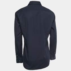Pre Owned Boss by Hugo Boss Navy Blue Cotton Slim Fit Button Front Shirt L